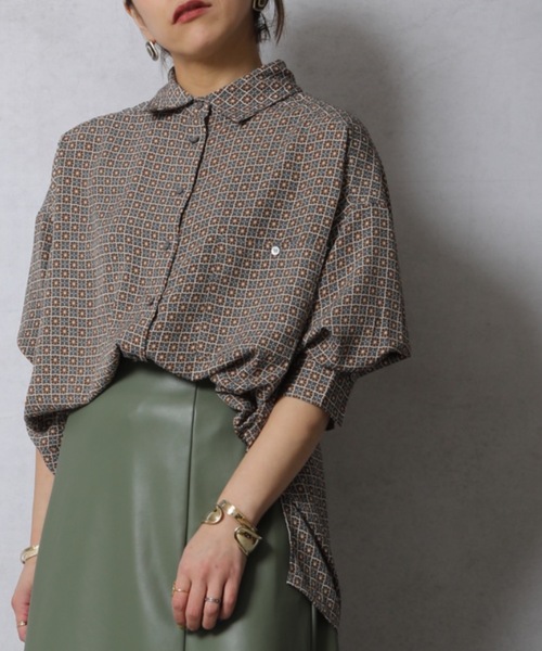 ap retro(アプレトロ)の「ヴィンテージタイルプリントビッグシャツ【ZOZOTOWN限定商品】(シャツ/ブラウス・レディース・チャコールグレー/マスタード・FREE)」の18枚目の写真