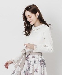 axes femme | 立体花ビジューリブＰＯ(Tシャツ/カットソー)