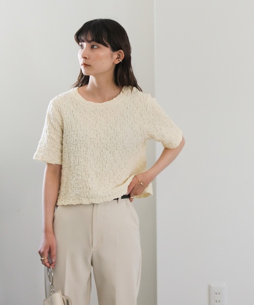 select MOCA（セレクトモカ）の「【7色展開】クラッシュジャガードプルオーバー（Tシャツ/カットソー・レディース・ブラック/ライム/アイボリー/ブルー/レッド/イエロー/グリーン・FREE）」の12枚目の写真