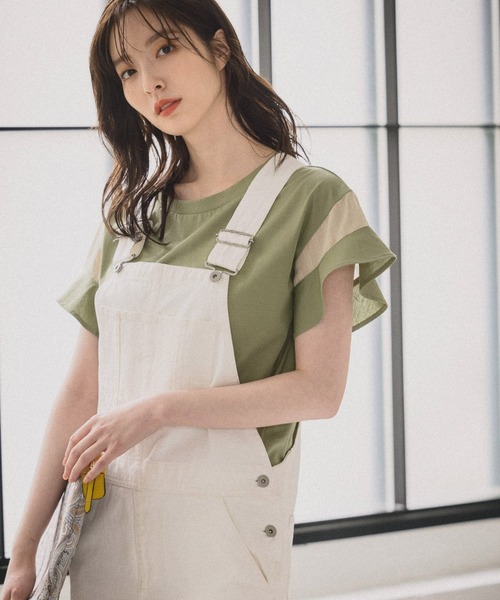 Andemiu(アンデミュウ)の「【WEB限定】ソデフハクキリカエカットソー948045(Tシャツ/カットソー・レディース・オフホワイト/ブラック/オレンジ/カーキ/グリーン・FREE)」の3枚目の写真