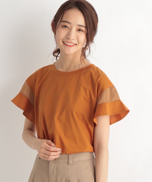 Andemiu(アンデミュウ)の「【WEB限定】ソデフハクキリカエカットソー948045(Tシャツ/カットソー・レディース・オフホワイト/ブラック/オレンジ/カーキ/グリーン・FREE)」の5枚目の写真