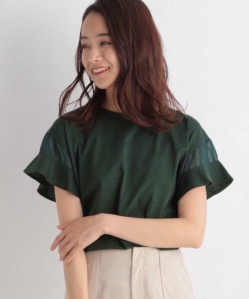 Andemiu(アンデミュウ)の「【WEB限定】ソデフハクキリカエカットソー948045(Tシャツ/カットソー・レディース・オフホワイト/ブラック/オレンジ/カーキ/グリーン・FREE)」の4枚目の写真