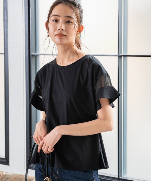 Andemiu(アンデミュウ)の「【WEB限定】ソデフハクキリカエカットソー948045(Tシャツ/カットソー・レディース・オフホワイト/ブラック/オレンジ/カーキ/グリーン・FREE)」の11枚目の写真