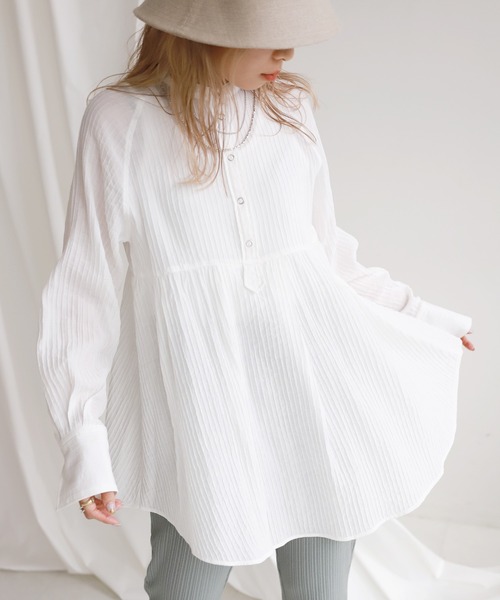 SLOBE citron.（スローブシトロン）の「SLOBE citron.デザインチュニックブラウス【手洗い可能】◆（シャツ/ブラウス・レディース・ホワイト/サックスブルー/イエロー・FREE）」の6枚目の写真