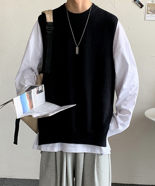 Mimma/Mimaa(ミマ)の「【Mimma/Mimaa】コットンニットBIGベスト(ベスト・メンズ・ブラック/グレー・FREE)」の2枚目の写真