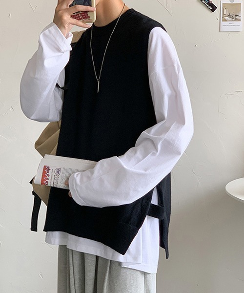 Mimma/Mimaa(ミマ)の「【Mimma/Mimaa】コットンニットBIGベスト(ベスト・メンズ・ブラック/グレー・FREE)」の6枚目の写真