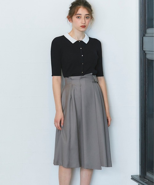 12Twelve Agenda(トゥエルブ アジェンダ)の「衿付き5分袖リブニットカーディガン(カーディガン/ボレロ・レディース・ブラック/ネイビー/ブルー/グレイッシュベージュ・M)」の7枚目の写真