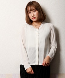 【Chumandor】ジャガード水玉柄クルーネックカーディガン