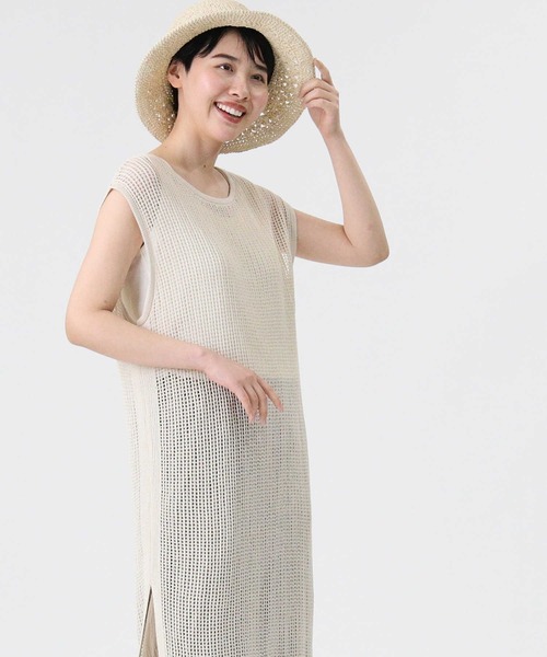 HONEYSUCKLE ROSE（ハニーサックルローズ）の「【HONEYSUCKLE ROSE】メッシュ編みワンピレイヤード（ワンピース・レディース・ブラック/ブラウン/オフホワイト・M/L）」の2枚目の写真