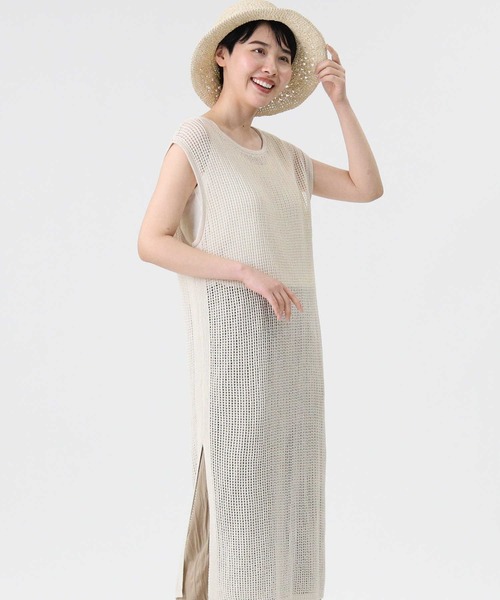 HONEYSUCKLE ROSE（ハニーサックルローズ）の「【HONEYSUCKLE ROSE】メッシュ編みワンピレイヤード（ワンピース・レディース・ブラック/ブラウン/オフホワイト・M/L）」の13枚目の写真