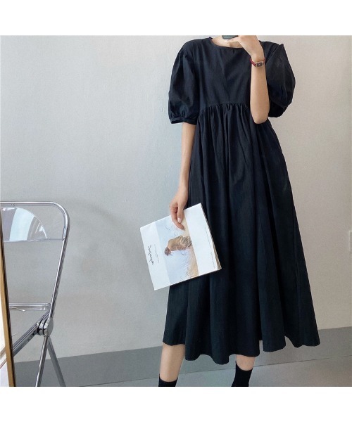 セール ワンピース ワンピース ドレス 大人シルエット ミモレ丈 ゆったりシルエット 半端袖クルーネックワンピース ワンピース Ritzy リッツィー のファッション