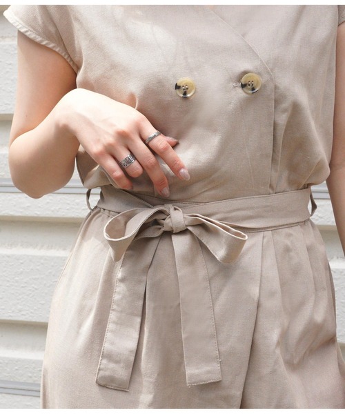 ANAP（アナップ）の「リネンブレンドオールインワン（つなぎ/オールインワン・レディース・ベージュ/ブラック・FREE）」の3枚目の写真