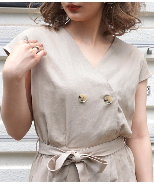 ANAP（アナップ）の「リネンブレンドオールインワン（つなぎ/オールインワン・レディース・ベージュ/ブラック・FREE）」の7枚目の写真