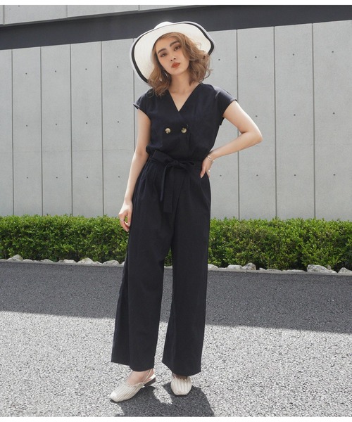 ANAP（アナップ）の「リネンブレンドオールインワン（つなぎ/オールインワン・レディース・ベージュ/ブラック・FREE）」の9枚目の写真