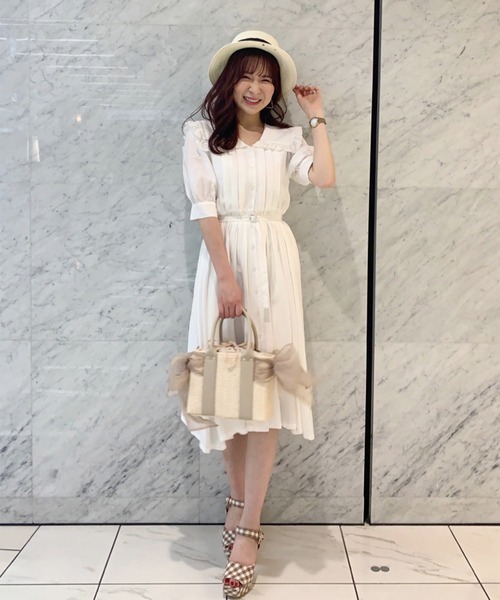 31 Sons de mode（トランテアン　ソン　ドゥ　モード）の「ビッグフリルカラーシャツワンピース（ワンピース・レディース・オフホワイト/サックスブルー/ピンク・36/38）」の4枚目の写真