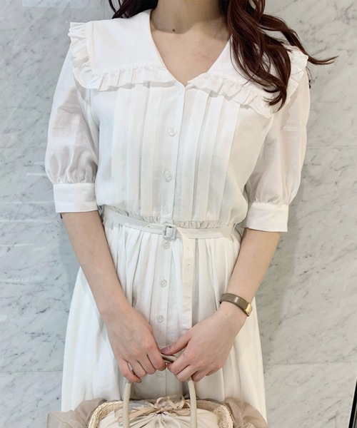 31 Sons de mode（トランテアン　ソン　ドゥ　モード）の「ビッグフリルカラーシャツワンピース（ワンピース・レディース・オフホワイト/サックスブルー/ピンク・36/38）」の7枚目の写真