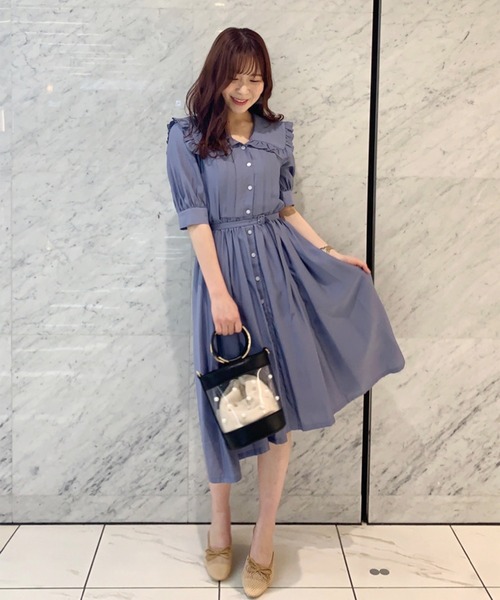 31 Sons de mode（トランテアン　ソン　ドゥ　モード）の「ビッグフリルカラーシャツワンピース（ワンピース・レディース・オフホワイト/サックスブルー/ピンク・36/38）」の10枚目の写真