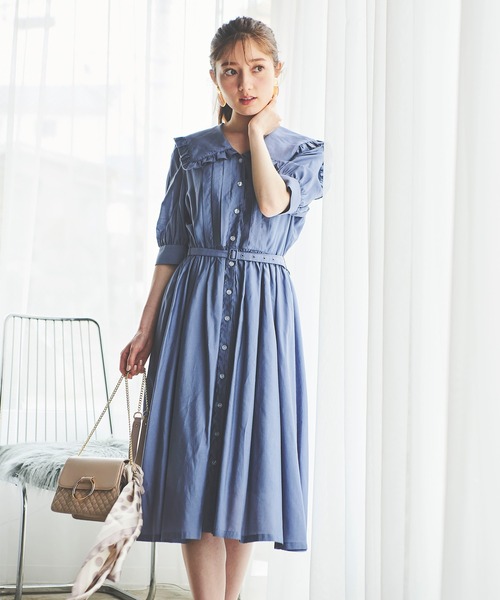 31 Sons de mode（トランテアン　ソン　ドゥ　モード）の「ビッグフリルカラーシャツワンピース（ワンピース・レディース・オフホワイト/サックスブルー/ピンク・36/38）」の18枚目の写真