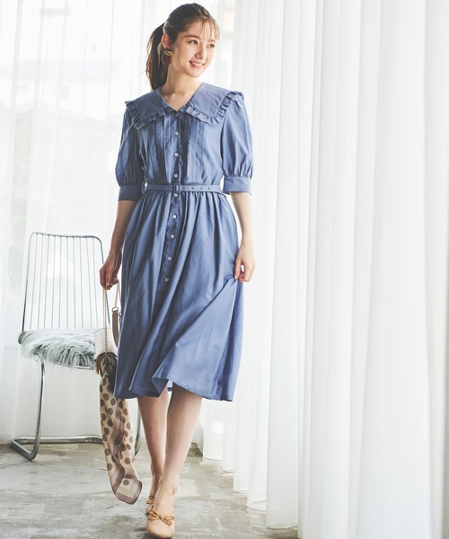 トーガプルラ フリル ラップワンピース ブラック シャツ ドレス モード 大人 トーガプルラ フリル ラップワンピース ブラック シャツ ドレス モード