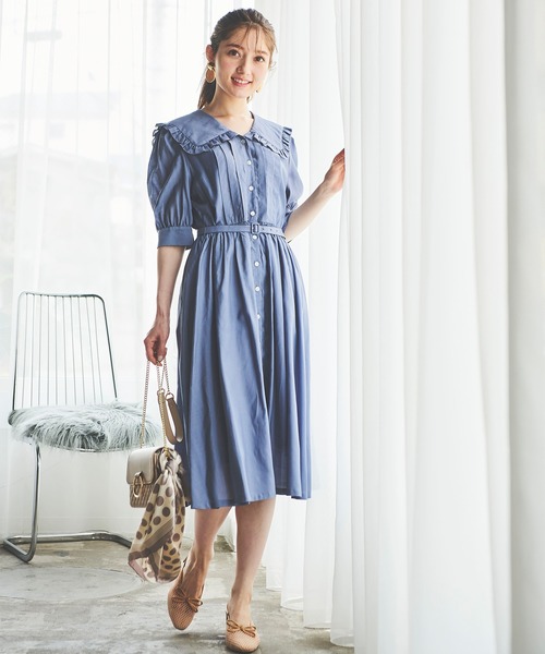 31 Sons de mode（トランテアン　ソン　ドゥ　モード）の「ビッグフリルカラーシャツワンピース（ワンピース・レディース・オフホワイト/サックスブルー/ピンク・36/38）」の21枚目の写真