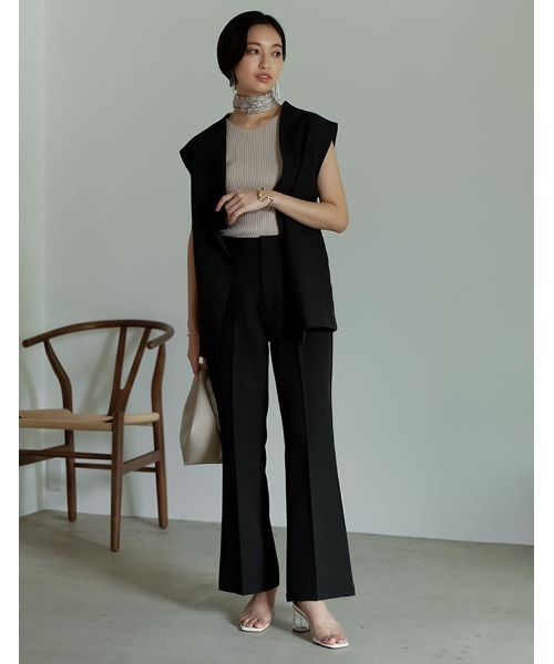 Re:EDIT（リエディ）の「リサイクルカットツイルノースリーブジャケット（ノーカラージャケット・レディース・ベージュ/アイボリー/ブラック・MEDIUM/LARGE）」の22枚目の写真