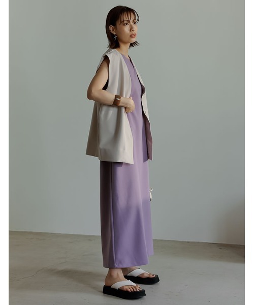 Re:EDIT（リエディ）の「リサイクルカットツイルノースリーブジャケット（ノーカラージャケット・レディース・ベージュ/アイボリー/ブラック・MEDIUM/LARGE）」の11枚目の写真