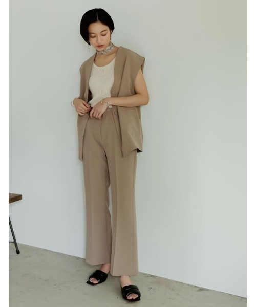 Re:EDIT（リエディ）の「リサイクルカットツイルノースリーブジャケット（ノーカラージャケット・レディース・ベージュ/アイボリー/ブラック・MEDIUM/LARGE）」の14枚目の写真