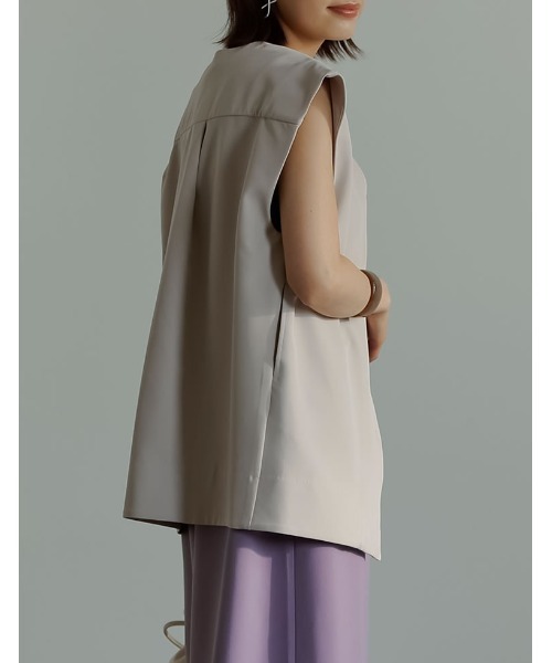 Re:EDIT（リエディ）の「リサイクルカットツイルノースリーブジャケット（ノーカラージャケット・レディース・ベージュ/アイボリー/ブラック・MEDIUM/LARGE）」の10枚目の写真