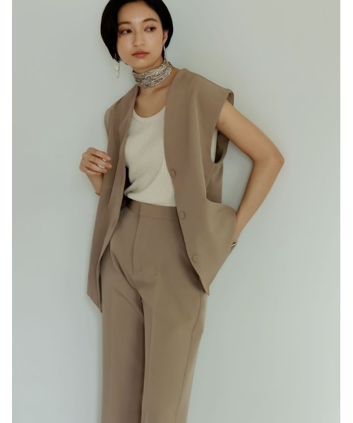 Re:EDIT（リエディ）の「リサイクルカットツイルノースリーブジャケット（ノーカラージャケット・レディース・ベージュ/アイボリー/ブラック・MEDIUM/LARGE）」の13枚目の写真