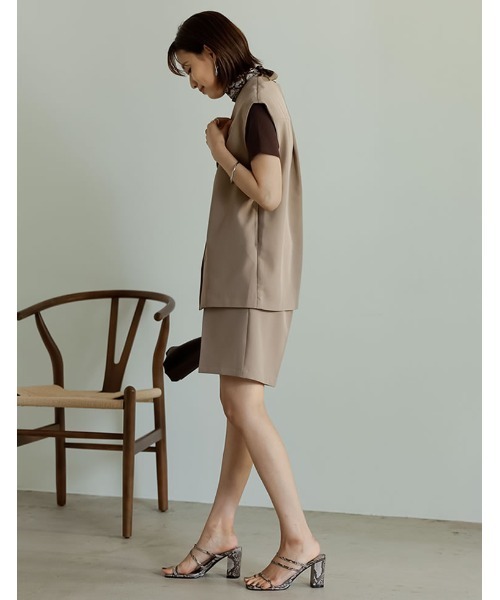 Re:EDIT（リエディ）の「リサイクルカットツイルノースリーブジャケット（ノーカラージャケット・レディース・ベージュ/アイボリー/ブラック・MEDIUM/LARGE）」の18枚目の写真