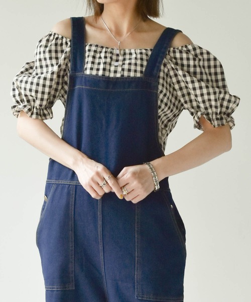 muure（ミュール）の「パフスリーブギンガムチェックコットンブラウス（シャツ/ブラウス・レディース・ブラック/ブルー/ベージュ・FREE）」の4枚目の写真