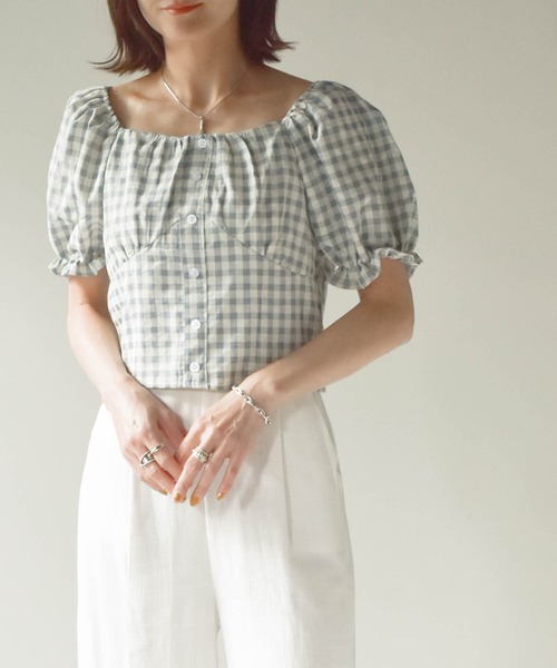muure（ミュール）の「パフスリーブギンガムチェックコットンブラウス（シャツ/ブラウス・レディース・ブラック/ブルー/ベージュ・FREE）」の20枚目の写真