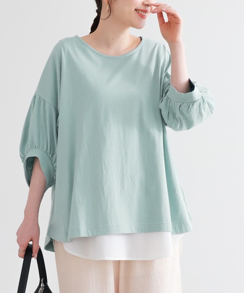 n'OrLABEL（ノアールレーベル）の「【廃盤】『ぽわん袖オーガニックコットンTシャツ』（Tシャツ/カットソー・レディース・オレンジ/ブラック/ライトブルー/ベージュ/オフホワイト/ラベンダー/ミント/ブルー・FREE）」の4枚目の写真