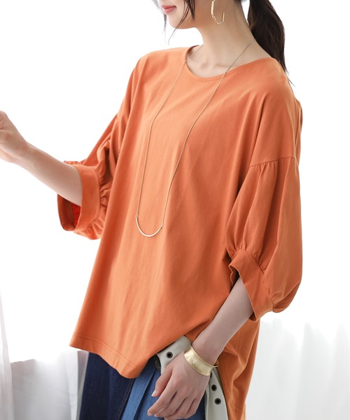 n'OrLABEL（ノアールレーベル）の「【廃盤】『ぽわん袖オーガニックコットンTシャツ』（Tシャツ/カットソー・レディース・オレンジ/ブラック/ライトブルー/ベージュ/オフホワイト/ラベンダー/ミント/ブルー・FREE）」の13枚目の写真