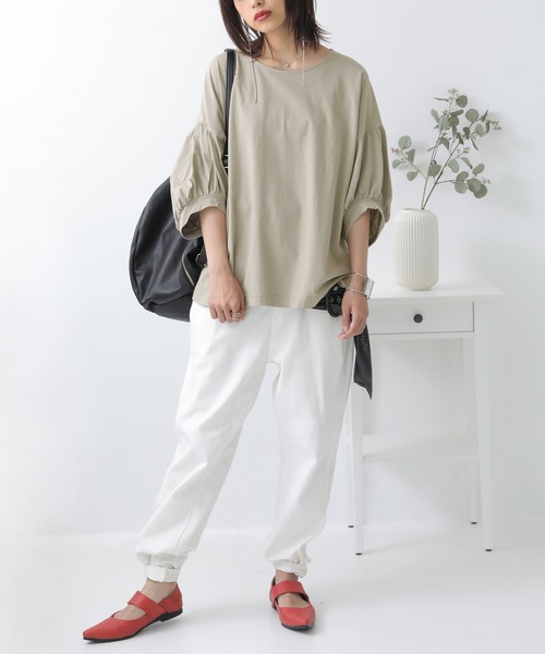 n'OrLABEL（ノアールレーベル）の「【廃盤】『ぽわん袖オーガニックコットンTシャツ』（Tシャツ/カットソー・レディース・オレンジ/ブラック/ライトブルー/ベージュ/オフホワイト/ラベンダー/ミント/ブルー・FREE）」の10枚目の写真