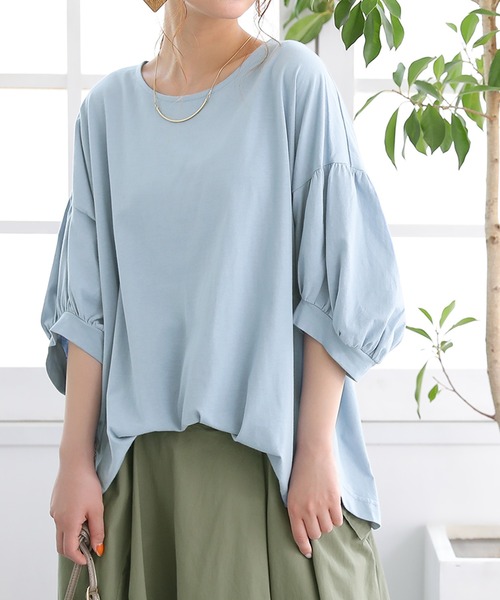 n'OrLABEL（ノアールレーベル）の「【廃盤】『ぽわん袖オーガニックコットンTシャツ』（Tシャツ/カットソー・レディース・オレンジ/ブラック/ライトブルー/ベージュ/オフホワイト/ラベンダー/ミント/ブルー・FREE）」の14枚目の写真