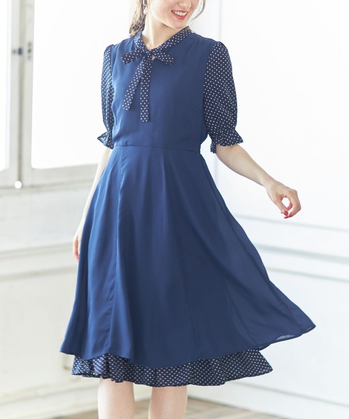 ワンピース Tocco ワンピース ドレスcloset トッコ クローゼット のファッション ドット切り替えキャンディースリーブボウタイリボンワンピース ワンピース Tocco