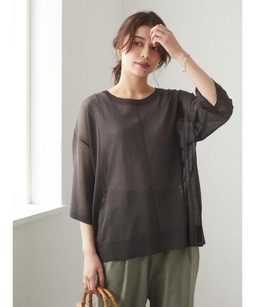 Green　Parks（グリーンパークス）の「シアーニット長袖プルオーバー＊（ニット/セーター・レディース・チャコールグレー/パープル/ブラウン/ライトカーキ・FREE）」の18枚目の写真