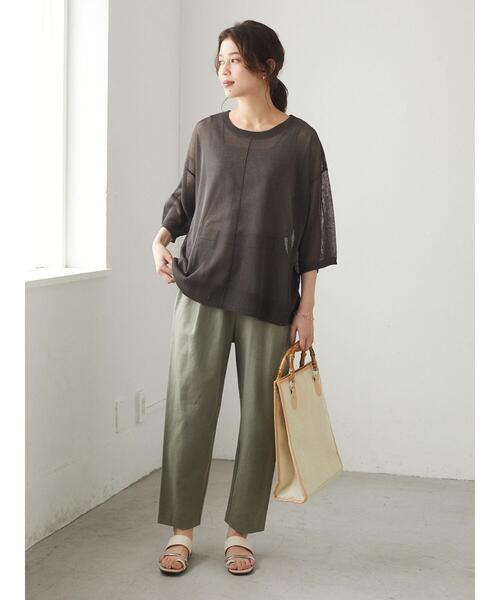 Green　Parks（グリーンパークス）の「シアーニット長袖プルオーバー＊（ニット/セーター・レディース・チャコールグレー/パープル/ブラウン/ライトカーキ・FREE）」の5枚目の写真