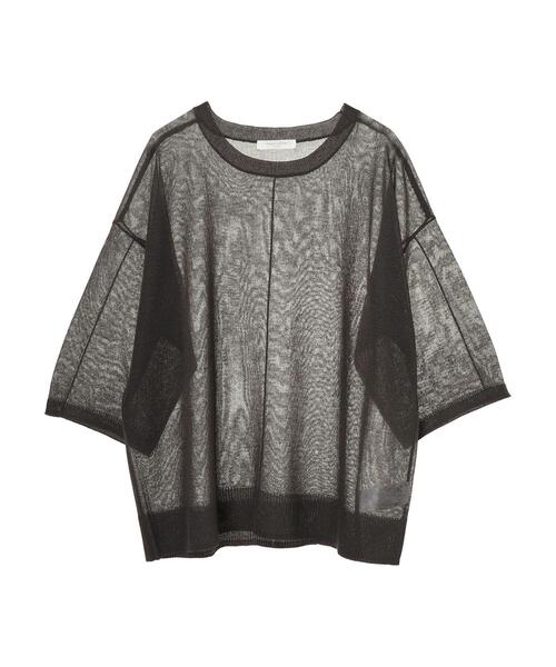 Green　Parks（グリーンパークス）の「シアーニット長袖プルオーバー＊（ニット/セーター・レディース・チャコールグレー/パープル/ブラウン/ライトカーキ・FREE）」の6枚目の写真