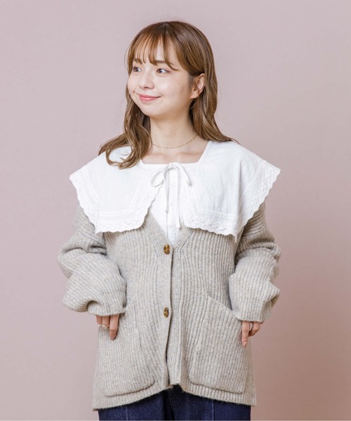 flower（フラワー）の「ポケットニットカーディガン（カーディガン/ボレロ・レディース・ベージュ/グレー・FREE）」の3枚目の写真