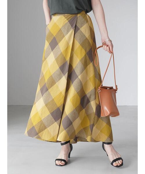 AMERICAN HOLIC（アメリカンホリック）の「リネンブレンドラップ風フレアスカート（スカート・レディース・ブルー系その他5/チェック/ブラック/ベージュ・L/M/S）」の10枚目の写真