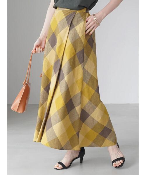 AMERICAN HOLIC（アメリカンホリック）の「リネンブレンドラップ風フレアスカート（スカート・レディース・ブルー系その他5/チェック/ブラック/ベージュ・L/M/S）」の6枚目の写真