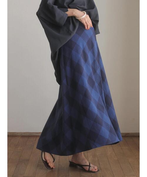 AMERICAN HOLIC（アメリカンホリック）の「リネンブレンドラップ風フレアスカート（スカート・レディース・ブルー系その他5/チェック/ブラック/ベージュ・L/M/S）」の12枚目の写真