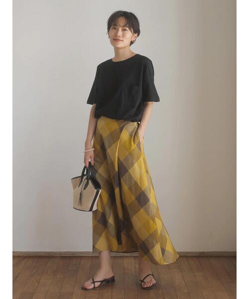 AMERICAN HOLIC（アメリカンホリック）の「リネンブレンドラップ風フレアスカート（スカート・レディース・ブルー系その他5/チェック/ブラック/ベージュ・L/M/S）」の8枚目の写真