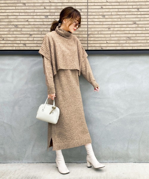 GeeRA(ジーラ)の「《インスタグラマーshieさんコラボ》ケープ&ニットワンピースセット(ワンピース・レディース・ベージュ/オフホワイト・MEDIUM/LARGE/X-LARGE)」の11枚目の写真