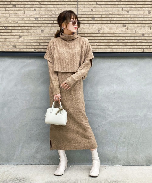 GeeRA(ジーラ)の「《インスタグラマーshieさんコラボ》ケープ&ニットワンピースセット(ワンピース・レディース・ベージュ/オフホワイト・MEDIUM/LARGE/X-LARGE)」の10枚目の写真