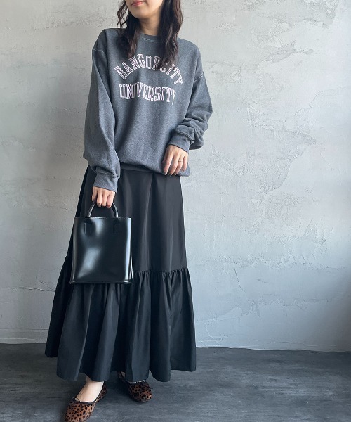 JEANS FACTORY （ジーンズファクトリー）の「[SCREEN STARS/スクリーンスターズ] 別注 後染め カレッジロゴプリントスウェットプルオーバー（スウェット・レディース・ライトグレー/ベージュ/ブラウン/グリーン/スミクロ・F）」の14枚目の写真
