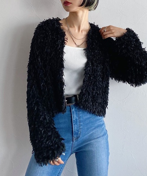 PAGEBOY（ページボーイ）の「【CORE】フェイクフェザーカーデ（カーディガン/ボレロ・レディース・ブラック/ブルー系その他4・FREE）」の2枚目の写真