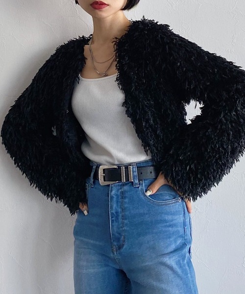 PAGEBOY（ページボーイ）の「【CORE】フェイクフェザーカーデ（カーディガン/ボレロ・レディース・ブラック/ブルー系その他4・FREE）」の8枚目の写真